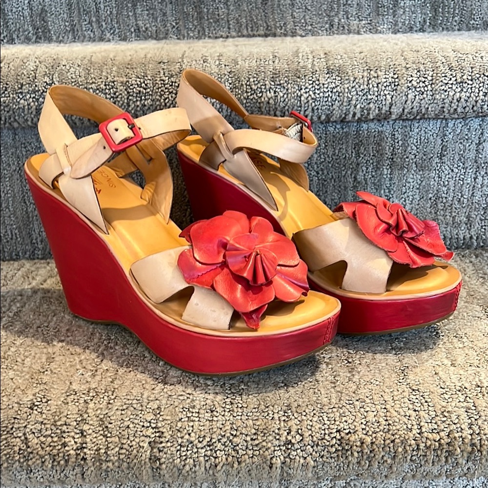 Kork-Ease sandals. Brand new and never worn. Red and cream.